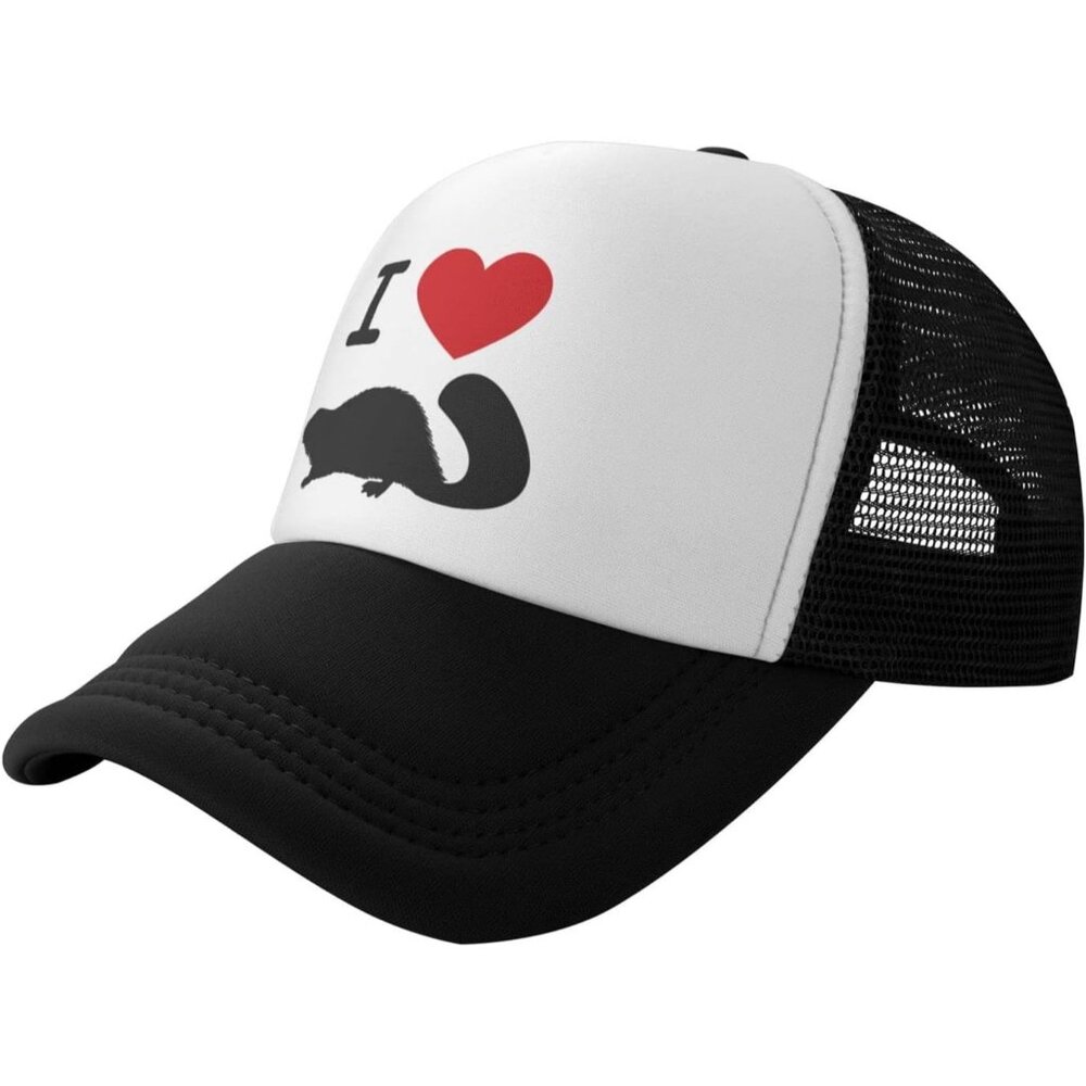 Unisex Black Heart Beaver Love Hat Mesh Cap Adjustable Trucker Hat Baseball